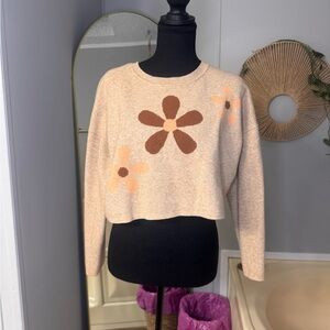 Floral Patterned Beige Sweater